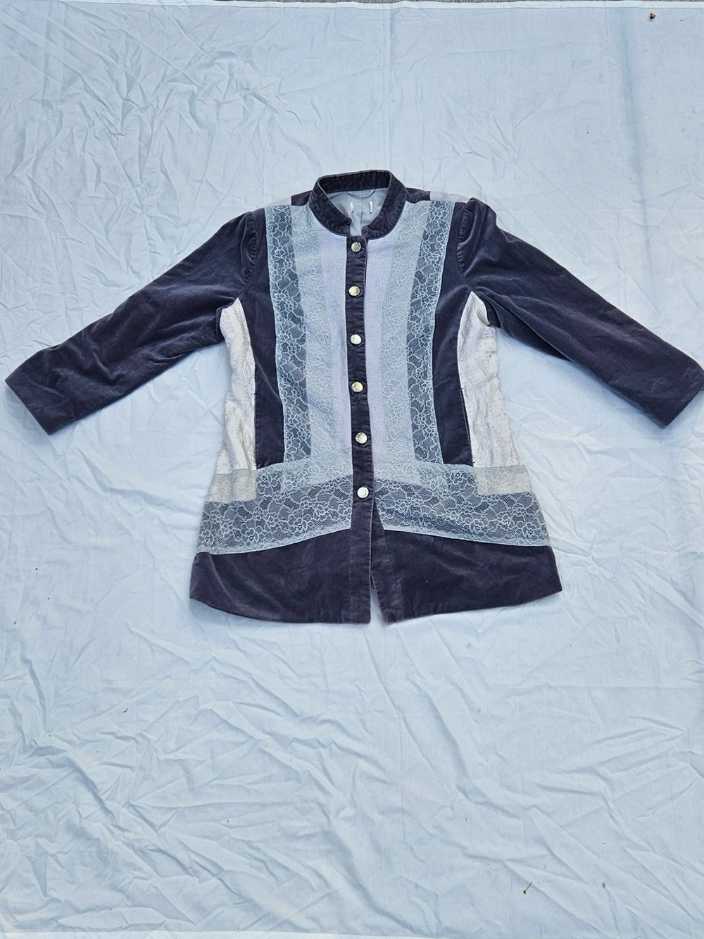 Chico's Navy Velvet Lace-Trim Button Jacket